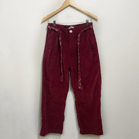 April Cornell Velvet Trousers Size Medium Raspberry Removable Belt High Waist - Picture 2 of 11